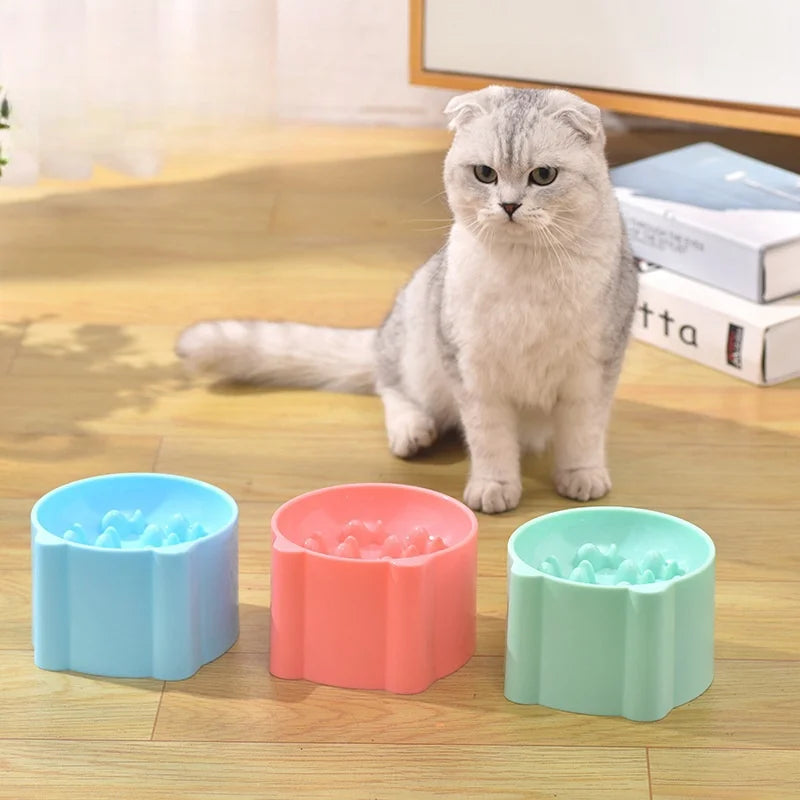 Pet High Foot Anti Choking Bowl Neck Protection Feeder Dispenser Cartoon Shape Slow Cat Dog Water Food Bowl Cat Accessories